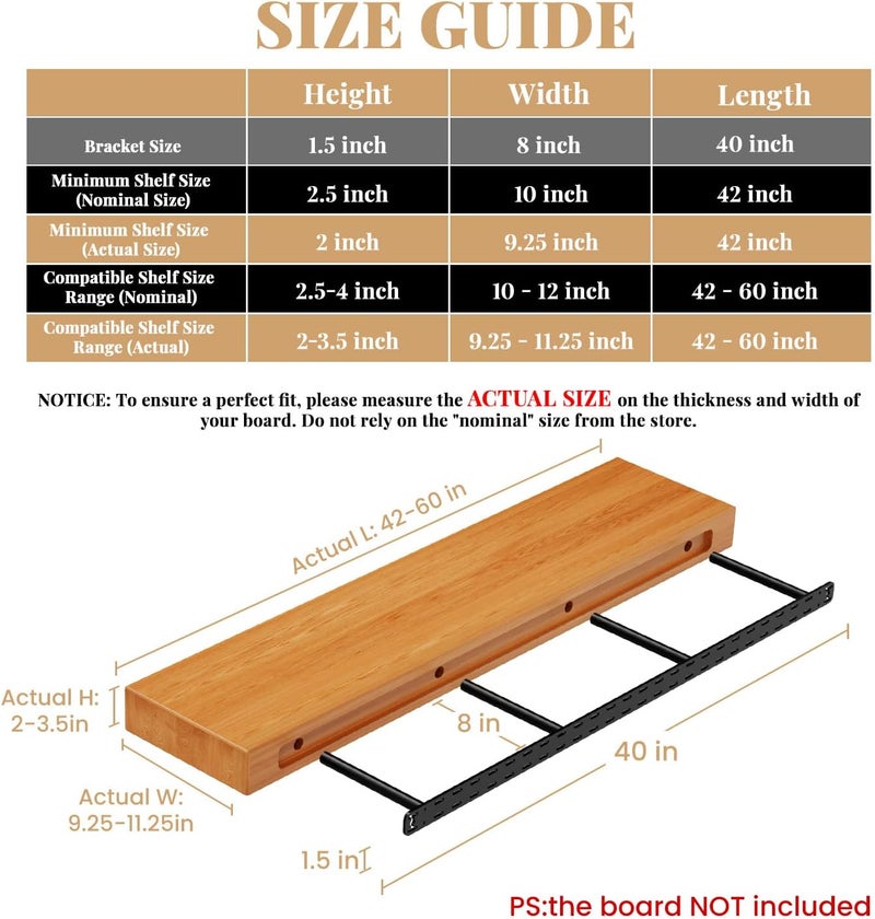 Craftersmark 2pcs Floating Shelf Hardware Heavy Duty Hidden Shelf Brackets Support,Wall Mounting Invisible Floating Shelves Bracket with Jig (40" x 8" x 1.5") - Image 2